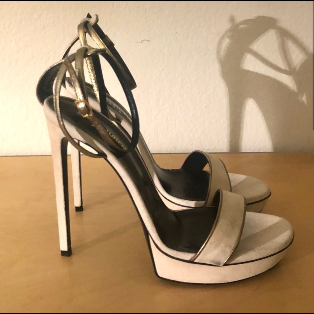 SAINT LAURENT CREAMY STRAPPY HIGH HEELS